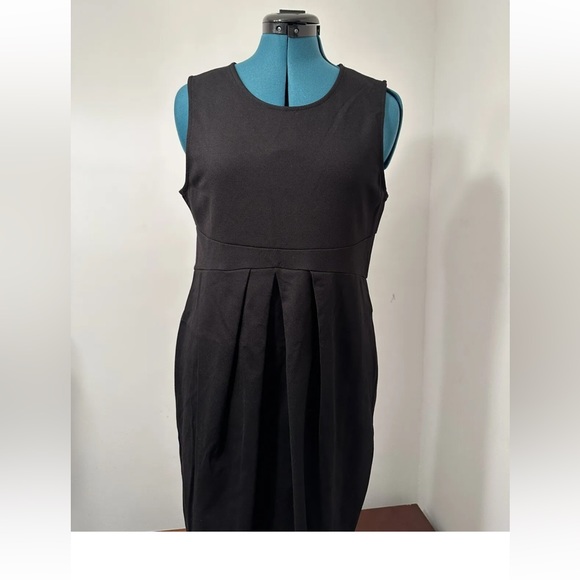 La Clef Maternity’s Women’s Black Sleeveless Stretch Pleated Waist Dress Size L - Picture 2 of 9